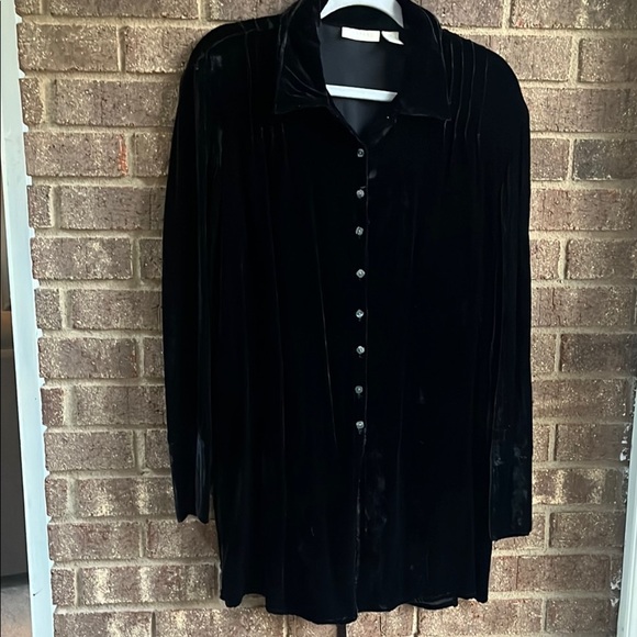 J. Jill Tops - J. Jill button front black velour collared top tunic tie in back size Medium
